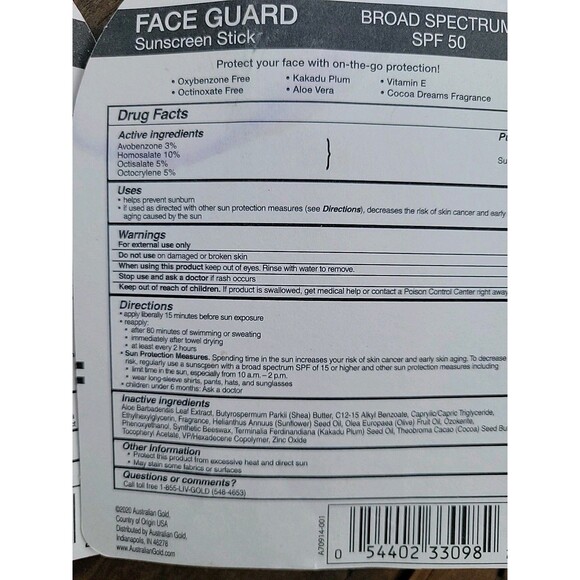 AUSTRALIAN GOLD FACE GUARD SUNSCREEN STICK SPF 50 0.5 OZ LOT OF 4 - Picture 6 of 6